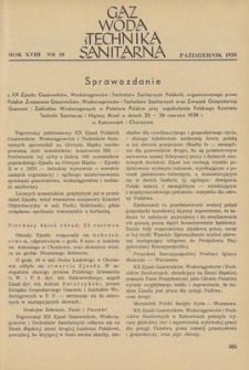 Gaz, Woda i Technika Sanitarna. R. XVIII, październik 1938, nr 10