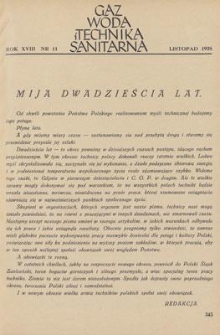 Gaz, Woda i Technika Sanitarna. R. XVIII, listopad 1938, nr 11