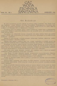Gaz, Woda i Technika Sanitarna. R. XX, kwiecień 1946, nr 1