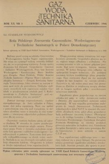 Gaz, Woda i Technika Sanitarna. R. XX, czerwiec 1946, nr 3