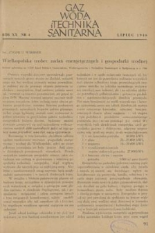 Gaz, Woda i Technika Sanitarna. R. XX, lipiec 1946, nr 4