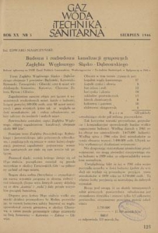 Gaz, Woda i Technika Sanitarna. R. XX, sierpień 1946, nr 5