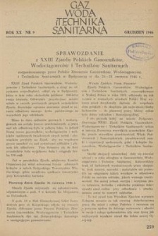 Gaz, Woda i Technika Sanitarna. R. XX, grudzień 1946, nr 9