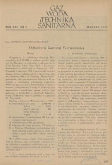 Gaz, Woda i Technika Sanitarna. R. XXI, marzec 1947, nr 3