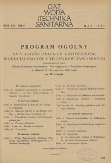 Gaz, Woda i Technika Sanitarna. R. XXI, maj 1947, nr 5