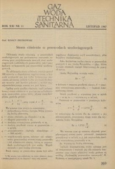 Gaz, Woda i Technika Sanitarna. R. XXI, listopad 1947, nr 11