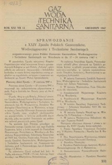 Gaz, Woda i Technika Sanitarna. R. XXI, grudzień 1947, nr 12