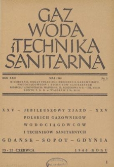 Gaz, Woda i Technika Sanitarna. R. XXII, maj 1948, nr 5