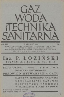 Gaz, Woda i Technika Sanitarna. R. XXII, wrzesień 1948, nr 9