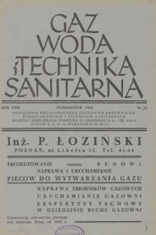 Gaz, Woda i Technika Sanitarna. R. XXII, październik 1948, nr 10