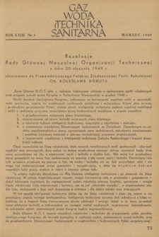 Gaz, Woda i Technika Sanitarna. R. XXIII, marzec 1949, nr 3