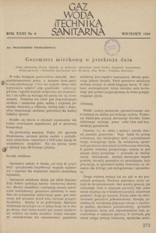 Gaz, Woda i Technika Sanitarna. R. XXIII, wrzesień 1949, nr 9