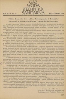 Gaz, Woda i Technika Sanitarna. R. XXIII, październik 1949, nr 10