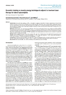 Eccentric training vs muscle energy technique in adjunct to low-level laser therapy for lateral epicondylitis