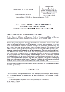 Legal aspects of lithium recovery from geothermal brine - Pyrzyce Geothermal Plant case study