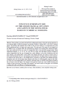 Influence of remnant size on the geomechanical situation and safety in the mining field based on numerical modeling