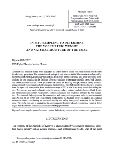 In situ sampling to determine the volumetric weight and natural moisture of the coal