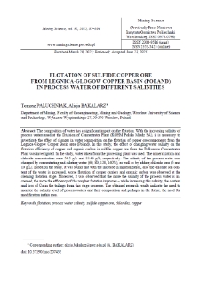 Flotation of sulfide copper ore from Legnica-Glogow Copper Basin (Poland) in process water of different salinities