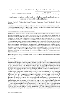 Membranes obtained on the basis of cellulose acetate and their use in removal of phenol from liquid phase