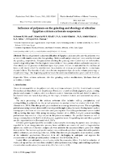 Influence of polymers on the grinding and rheology of ultrafine Egyptian calcium carbonate suspension