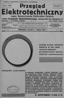 Przegląd Elektrotechniczny. Rok XIV, 1 Marca 1932, Zeszyt 5