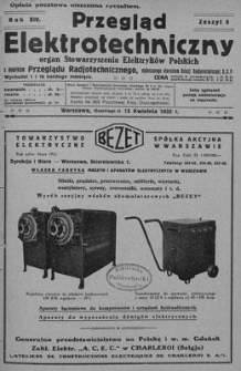 Przegląd Elektrotechniczny. Rok XIV, 15 Kwietnia 1932, Zeszyt 8