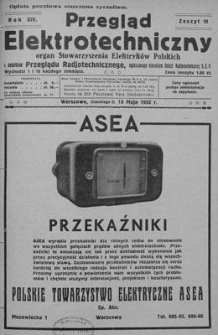 Przegląd Elektrotechniczny. Rok XIV, 15 Maja 1932, Zeszyt 10