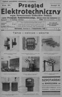 Przegląd Elektrotechniczny. Rok XIV, 1 Października 1932, Zeszyt 19