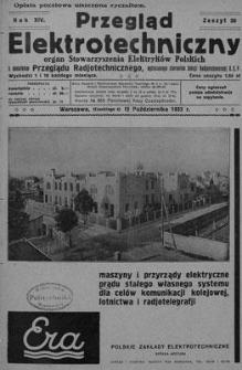 Przegląd Elektrotechniczny. Rok XIV, 15 Października 1932, Zeszyt 20