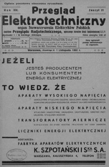 Przegląd Elektrotechniczny. Rok XIV, 1 Listopada 1932, Zeszyt 21