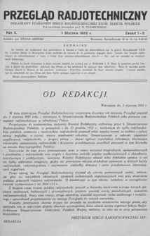 Przegląd Radjotechniczny. Rok X, 1 Stycznia 1932, Zeszyt 1-2
