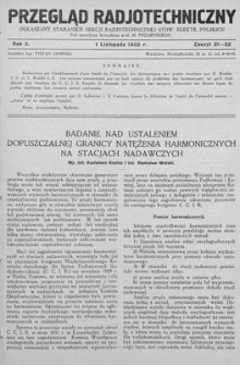 Przegląd Radjotechniczny. Rok X, 1 Listopada 1932, Zeszyt 21-22