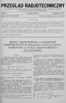 Przegląd Radjotechniczny. Rok X, 1 Grudnia 1932, Zeszyt 23-24