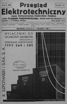 Przegląd Elektrotechniczny. Rok XVII, 1 Września 1935, Zeszyt 17