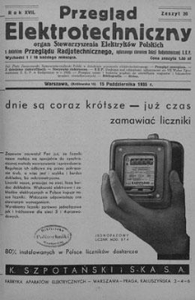 Przegląd Elektrotechniczny. Rok XVII, 15 Października 1935, Zeszyt 20