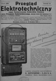 Przegląd Elektrotechniczny. Rok XVII, 15 Grudnia 1935, Zeszyt 24