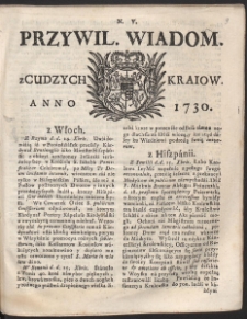 Uprzywilejowane wiadomości z cudzych kraj&oacute;w. R. 1730 Nr 5