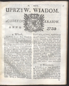 Uprzywilejowane wiadomości z cudzych kraj&oacute;w. R. 1730 Nr 27