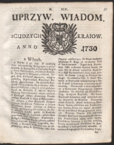 Uprzywilejowane wiadomości z cudzych kraj&oacute;w. R. 1730 Nr 45