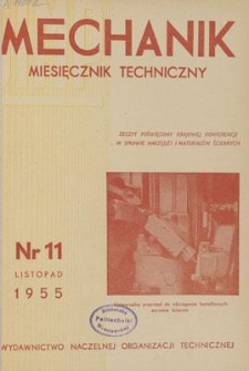 Mechanik : miesięcznik techniczny : organ Stowarzyszenia Naukowo-Technicznego Inżynier&oacute;w i Technik&oacute;w Mechanik&oacute;w Polskich, Rok XXVIII, Listopad 1955, Zeszyt 11