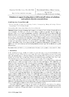 Flotation of copper-bearing shale at different pH values of solutions and sodium chloride concentrations