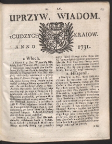 Uprzywilejowane wiadomości z cudzych kraj&oacute;w. R. 1731 Nr 55