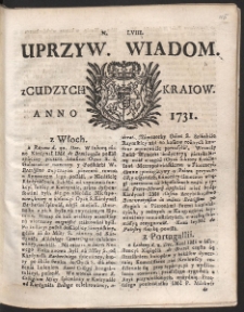 Uprzywilejowane wiadomości z cudzych kraj&oacute;w. R. 1731 Nr 58