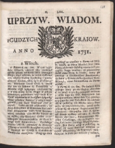 Uprzywilejowane wiadomości z cudzych kraj&oacute;w. R. 1731 Nr 62