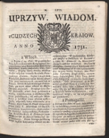 Uprzywilejowane wiadomości z cudzych kraj&oacute;w. R. 1731 Nr 66