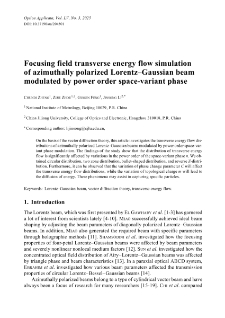 Focusing field transverse energy flow simulation of azimuthally polarized Lorentz&ndash;Gaussian beam modulated by power order space-variant phase