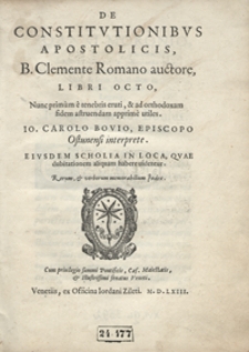 De Constitutionibus Apostolicis [...] Libri Octo [...]