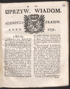 Uprzywilejowane wiadomości z cudzych kraj&oacute;w. R. 1731 Nr 102
