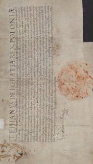 Stefan, król Polski, nadaje Mikołajowi Sieniawskiemu, staroście stryjskiemu, za zasługi wojenne kasztelanię kamieniecką