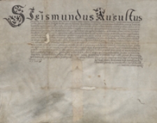 Zygmunt August, kr&oacute;l polski, pozwala na przeniesienie prawa dożywocia na wsi Łastowce [Lestkowicze] nad rzeką Żwaniec w powiecie kamienieckim z osoby Jana Milanowskiego, stolnika kamienieckiego na syna tegoż Jana